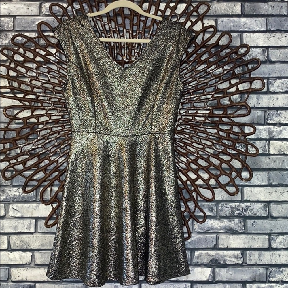 Brand new silver/blk sparkly a-line v-neck dress